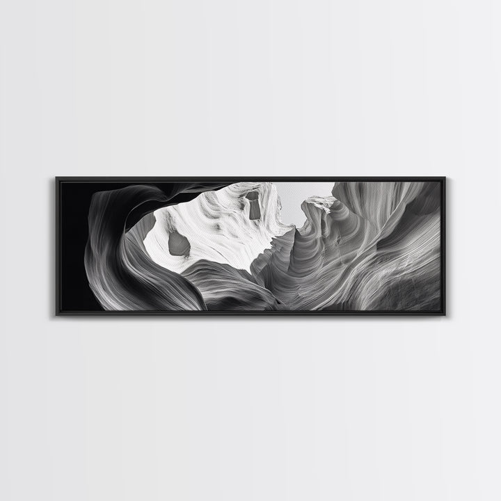 Desert Canyon Swirl, Abstract Rock Layers, Light and Shadow, Framed Canvas Print, Minimalist Living Room Art, Earth Tone Decor