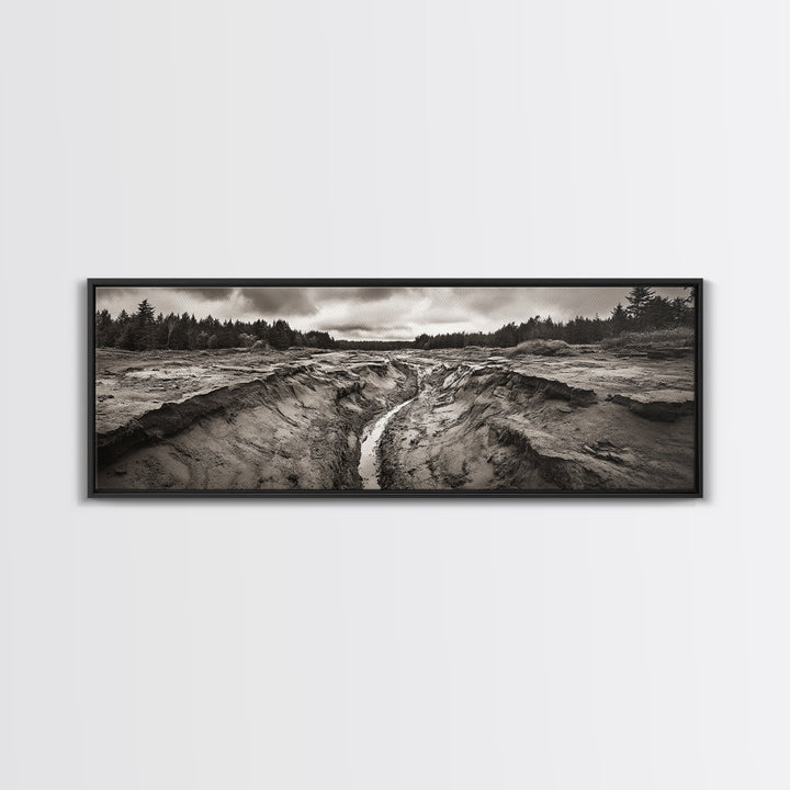 Rugged Riverbed Path, Forest Edge, Moody Terrain, Earthy Scene, Framed Canvas Print, Rustic Cabin Art, Autumn Entryway Decor