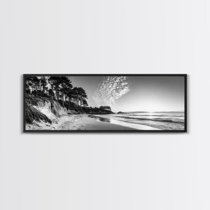 Forest Edge Beach, Coastal Sandscape, Sunset Sky, Canvas Print, Black and White Landscape, Coastal Living Room Art, Natural Vibes