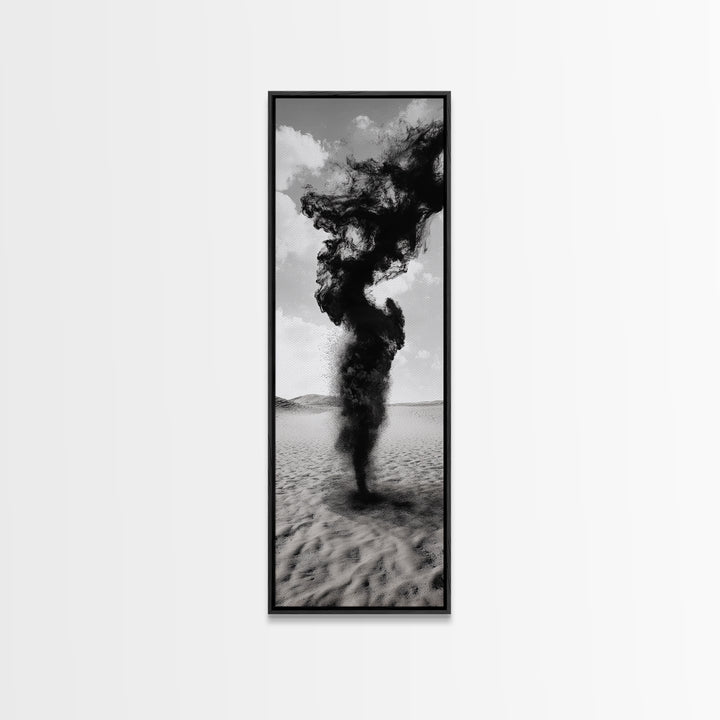 Smoke Storm, Desert Vortex, Abstract Motion, Surreal Art, Framed Canvas Print, Black and White Wall Art, Modern Office Decor, Dark Aesthetic
