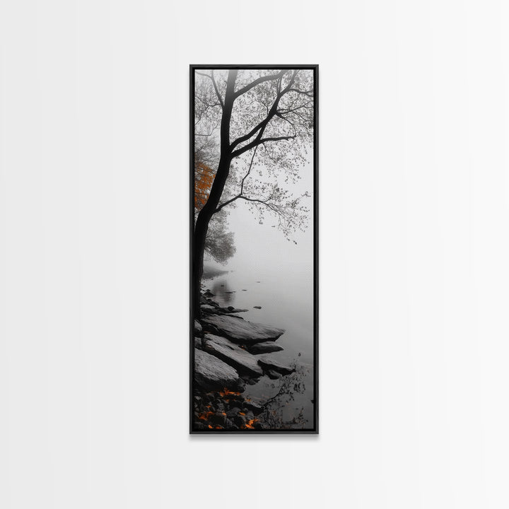Foggy Lake, Autumn Forest, Peaceful Morning Landscape, Canvas Print, Minimalist Wall Art, Zen Bedroom Decor, Serene Fall Artwork