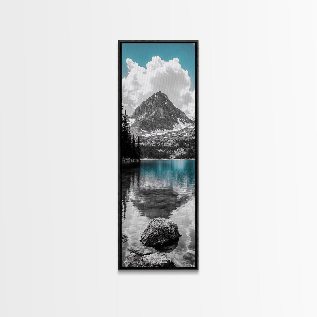 Lake Reflection, Blue Water, Mountain View, Nature Serenity, Canvas Print, Minimalist Wall Art, Bedroom Landscape Decor, Coastal Wall Art