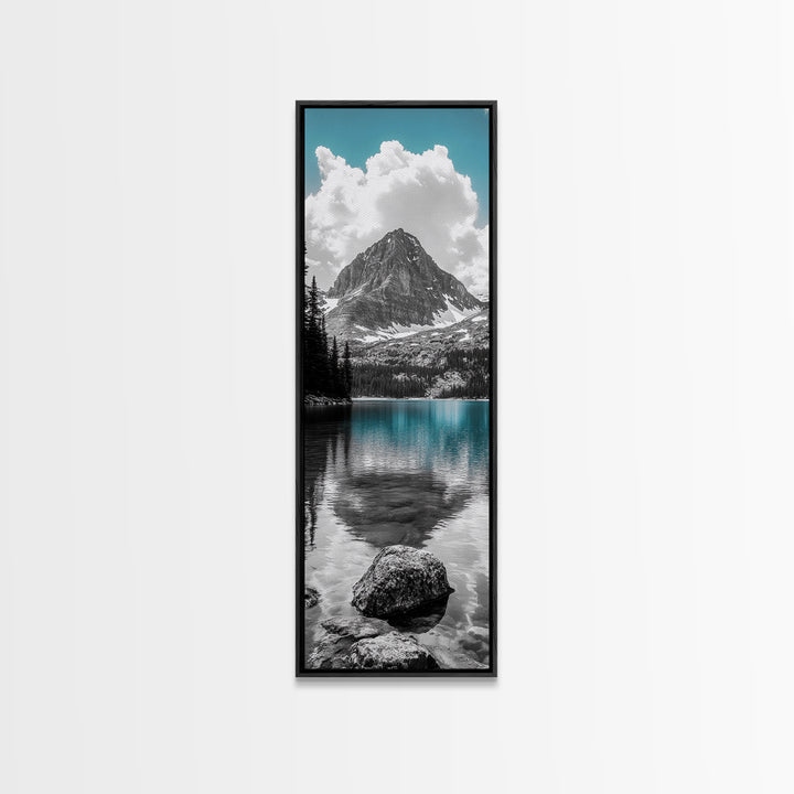 Lake Reflection, Blue Water, Mountain View, Nature Serenity, Canvas Print, Minimalist Wall Art, Bedroom Landscape Decor, Coastal Wall Art