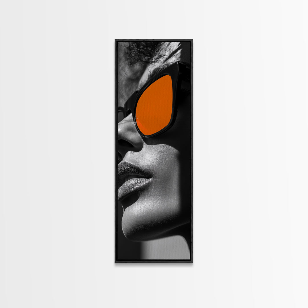 Bold Sunglasses, Fashion Portrait, Orange Aesthetic, Modern Minimalism, Framed Canvas Print, Bedroom Wall Art, Editorial Wall Decor