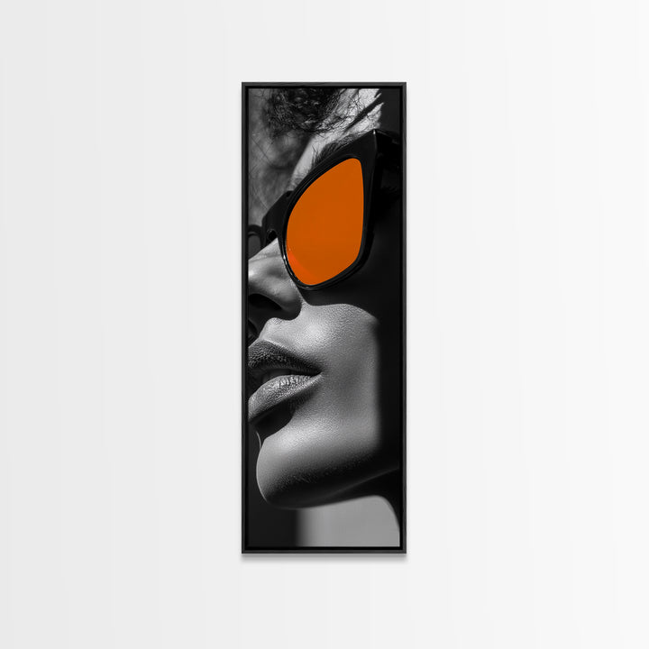 Bold Sunglasses, Fashion Portrait, Orange Aesthetic, Modern Minimalism, Framed Canvas Print, Bedroom Wall Art, Editorial Wall Decor
