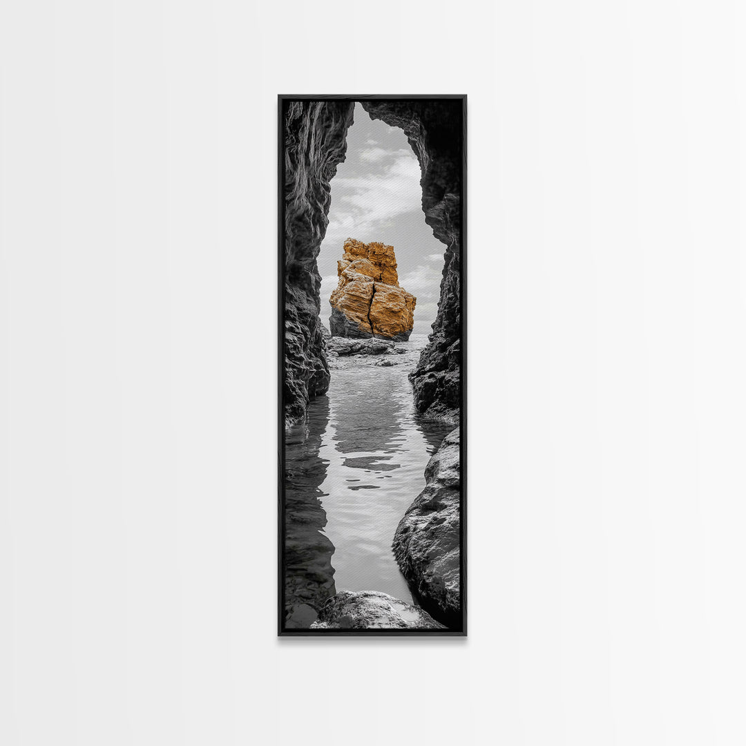 Sea Arch, Golden Rock, Coastal Focus, Minimalist Cliff Scene, Canvas Print, Living Room Decor, Ocean Photography, Nature Framed Art