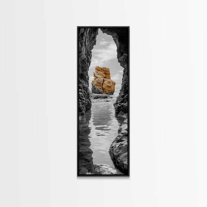 Sea Arch, Golden Rock, Coastal Focus, Minimalist Cliff Scene, Canvas Print, Living Room Decor, Ocean Photography, Nature Framed Art
