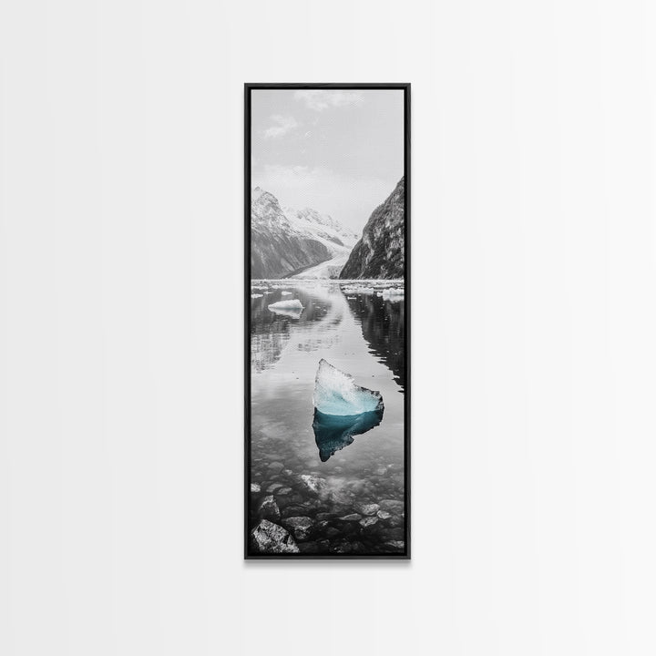 Iceberg, Glacier Reflection, Arctic Landscape, Serene Water, Framed Canvas Print, Minimalist Wall Art, Bathroom or Bedroom Photography