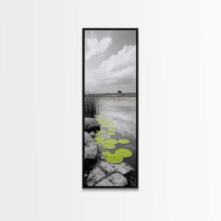 Lily Pads, Serene Pond, Nature Reflection, Framed Canvas Print, Minimalist Landscape Art, Bathroom Wall Art, Tranquil Modern Decor