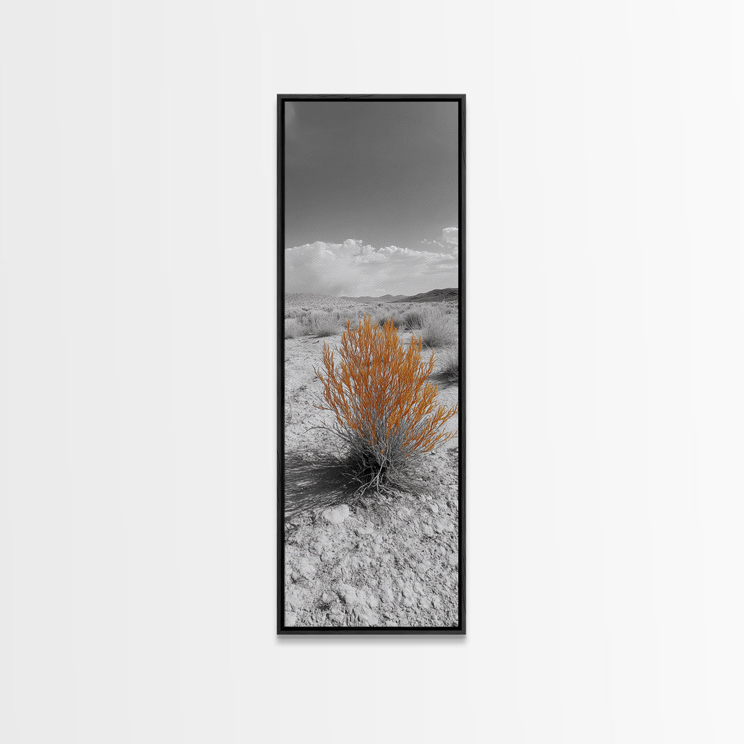 Desert Bush, Orange Foliage, Southwestern Scene, Minimalist Framed Canvas Print, desert landscape wall art, boho room decor