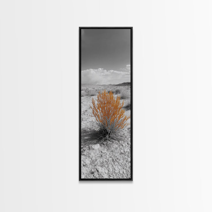 Desert Bush, Orange Foliage, Southwestern Scene, Minimalist Framed Canvas Print, desert landscape wall art, boho room decor