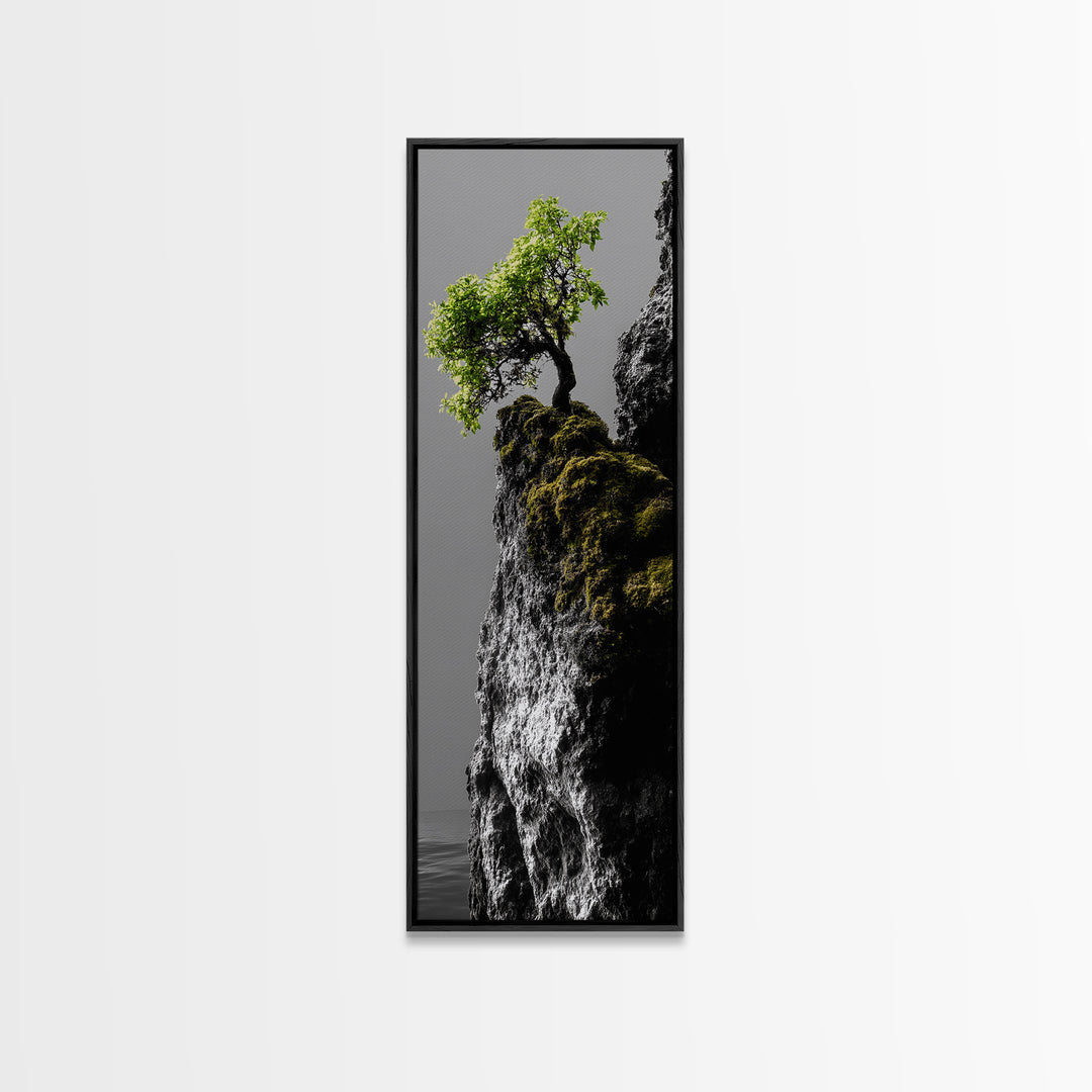 Tree of Life, Cliff Growth, Resilience Symbol, Nature Power, Framed Canvas Print, motivational office art, surreal landscape decor