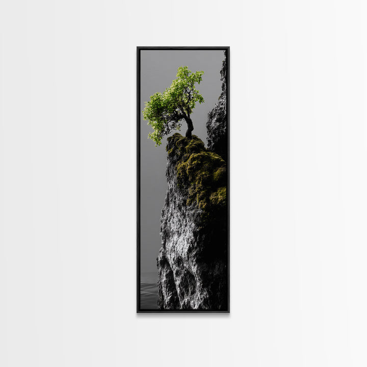 Tree of Life, Cliff Growth, Resilience Symbol, Nature Power, Framed Canvas Print, motivational office art, surreal landscape decor