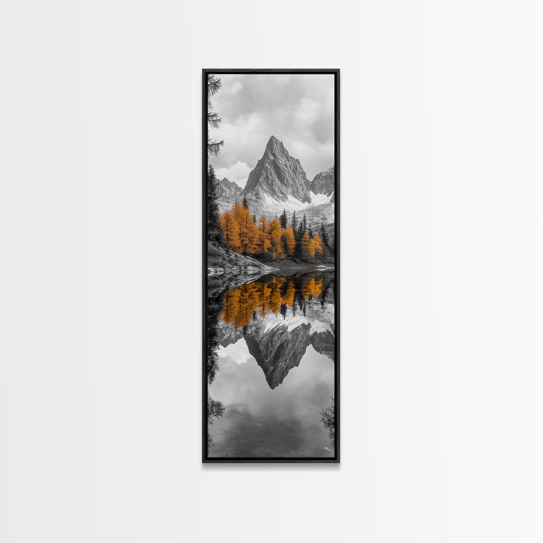 Peak Reflection, Autumn Forest, Serene Landscape, Framed Canvas Print, Tranquil Nature Art, Entryway Wall Art, Fall Mountain Wall Decor