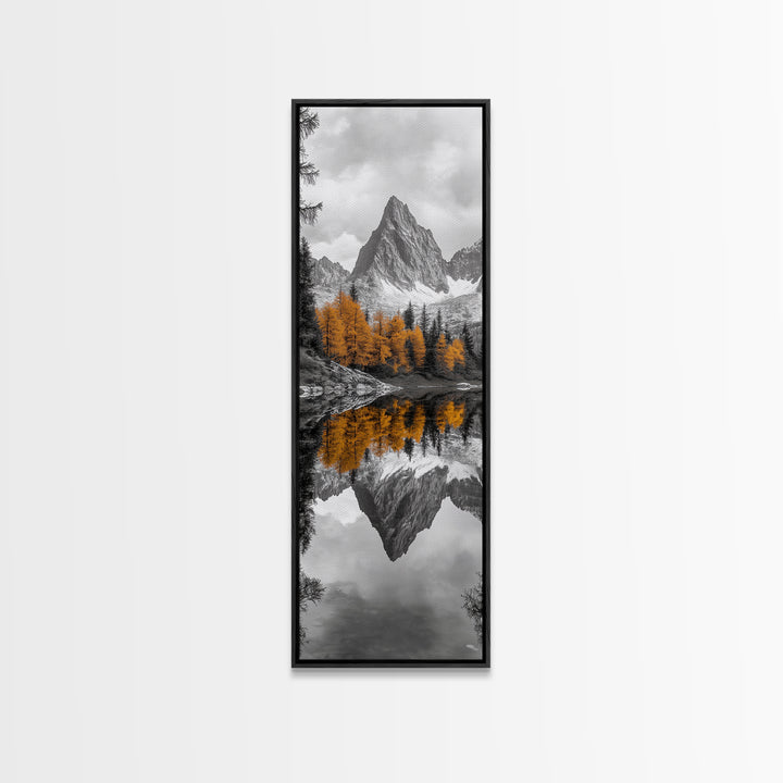 Peak Reflection, Autumn Forest, Serene Landscape, Framed Canvas Print, Tranquil Nature Art, Entryway Wall Art, Fall Mountain Wall Decor