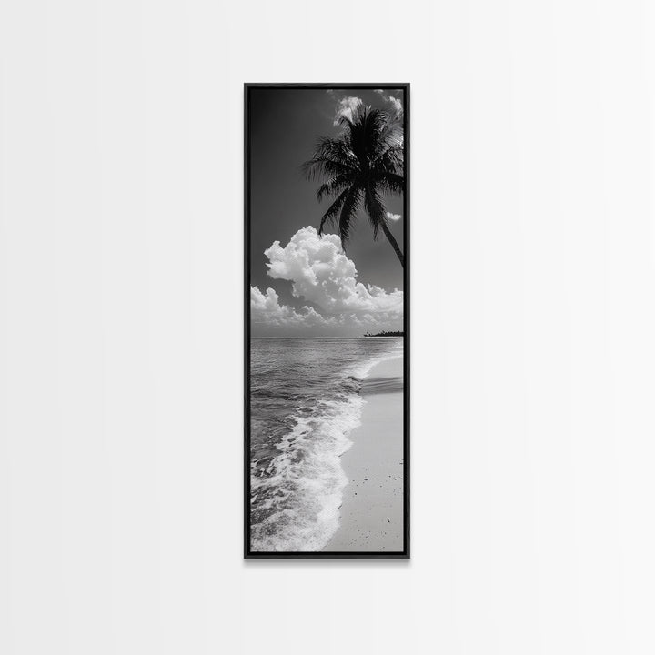 Tropical Palm, Beach Scene, Coastal Vibes, Framed Canvas Print, Relaxing Ocean Art, Bathroom Wall Decor, Minimalist Seaside Landscape