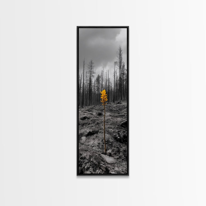 Lone Sprout, Forest Renewal, Emotional Nature Scene, Moody Landscape Art, Framed Canvas Print, Autumn Wall Decor, Rustic Nature Style