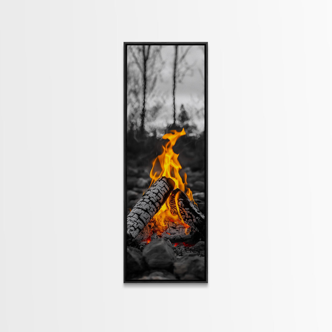 Ember Glow, Campfire Evening, Rustic Firelight, Canvas Print, Autumn Wall Art, Nature Photography, Minimalist Adventure Decor