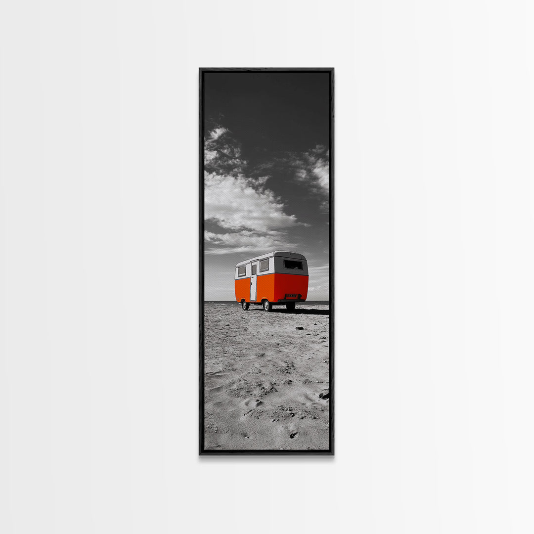 Coastal Camper Van, Beach Road Trip Art, Travel Lover Gift, Framed Canvas Print, Minimalist Seaside Decor, Van Life Wall Art, Entryway Art