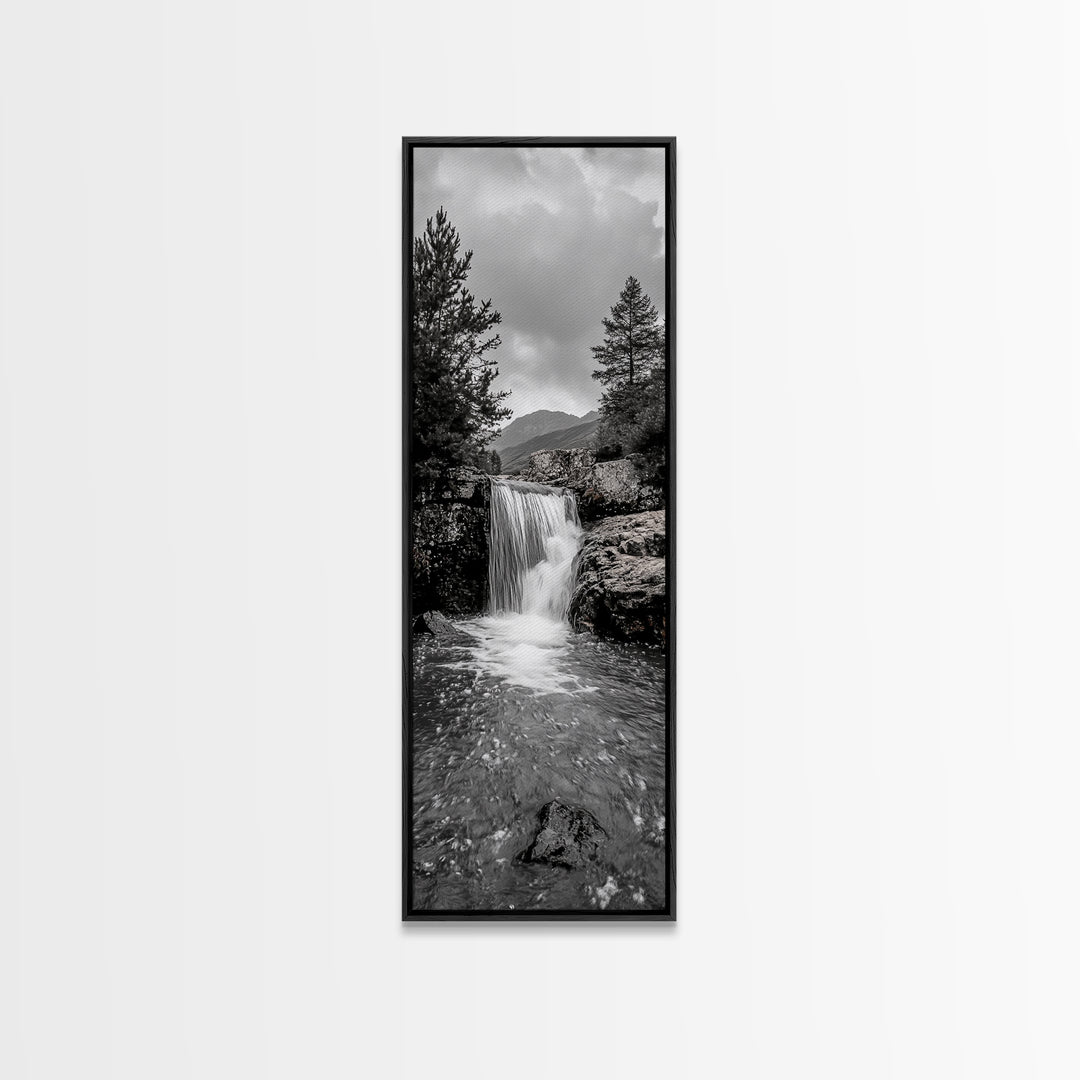 Waterfall Serenity, Mountain Stream Scene, Calming Nature Wall Art, Framed Canvas Print, Neutral Tones Decor, Bathroom or Spa Room Art
