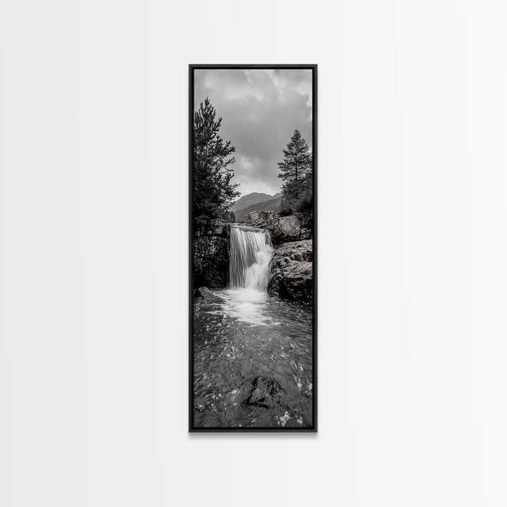 Waterfall Serenity, Mountain Stream Scene, Calming Nature Wall Art, Framed Canvas Print, Neutral Tones Decor, Bathroom or Spa Room Art