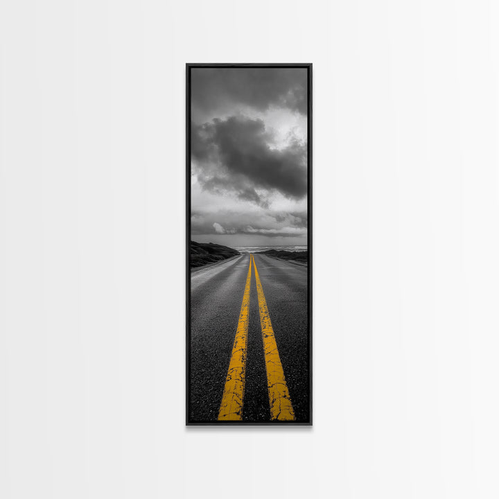Yellow Lines, Endless Road, Moody Highway Art, Adventure Wall Decor, Canvas Print, Urban Modern Wall Art, Man Cave or Office Art
