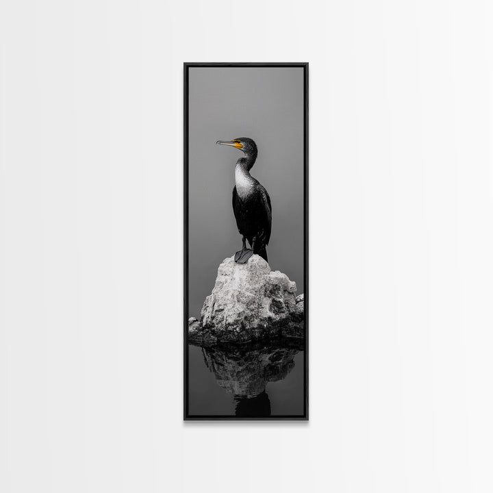 Cormorant Bird, Coastal Bird Art, Water Bird, Minimal Nature Art, Black and White Wildlife, Framed Canvas Print, Modern Entryway Wall Art