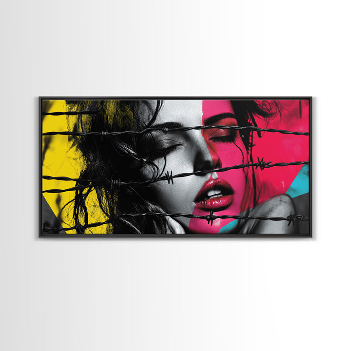Barbed Beauty, Pop Art Woman, Bold Portrait, Emotional Wall Decor, Framed Canvas Print, Bedroom Wall Art, Modern Graffiti Style, Urban Pop