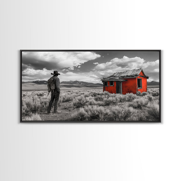 Cowboy Life, Red Shack, Desert Scene, American West, Canvas Print, Rustic Western Decor, Man Cave Wall Art, Adventure Aesthetic