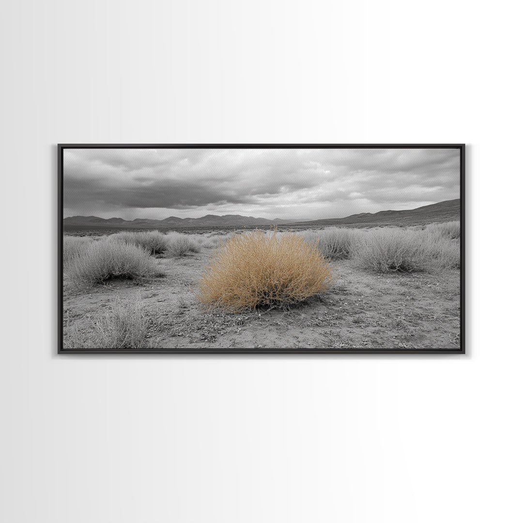 Desert Scene, Tumbleweed Beauty, Arid Landscape, Western Mood, Framed Canvas Print, Neutral Art, Entryway Wall Art, Rustic Home Style
