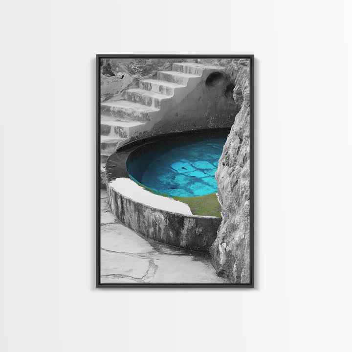 Blue Spring, Natural Oasis, Stone Pool, Canvas Print, Spa Bathroom Wall Art, Tranquil Escape, Minimalist Water Photography, Zen Vibes