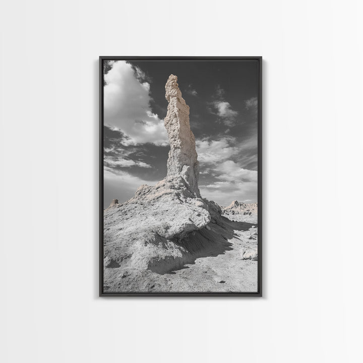 Rock Spire, Desert Monument, Sky Landscape, Framed Canvas Print, Modern Nature Wall Art, Earth Tones Decor, Minimalist Desert Art