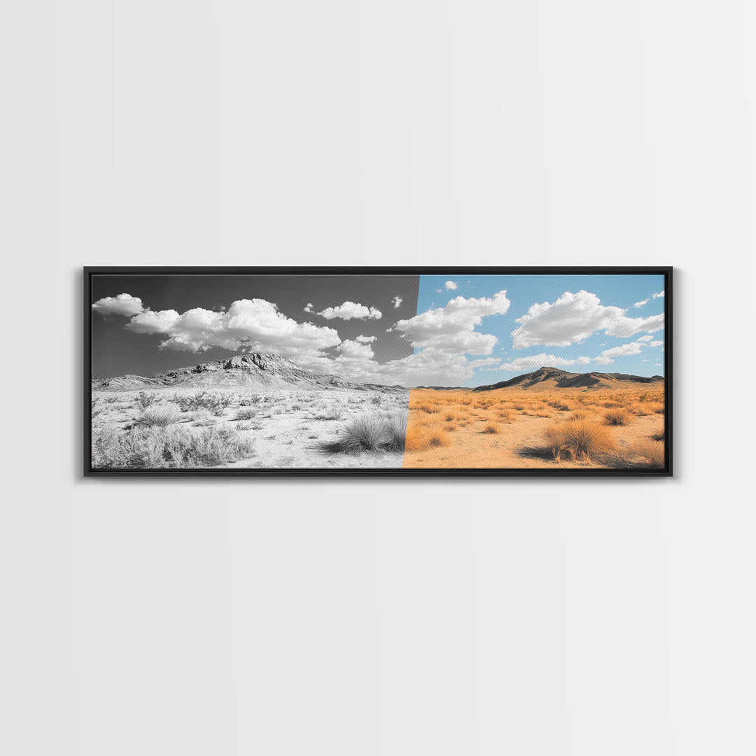 Desert Split, Before and After, Landscape Transformation, Canvas Print, modern western wall art, minimalist nature photography