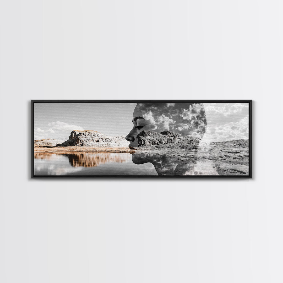 Desert Mirage, Double Exposure, Nature Portrait, Moody Art, Framed Canvas Print, Surreal Landscape, Boho Wall Art, Bedroom Decor