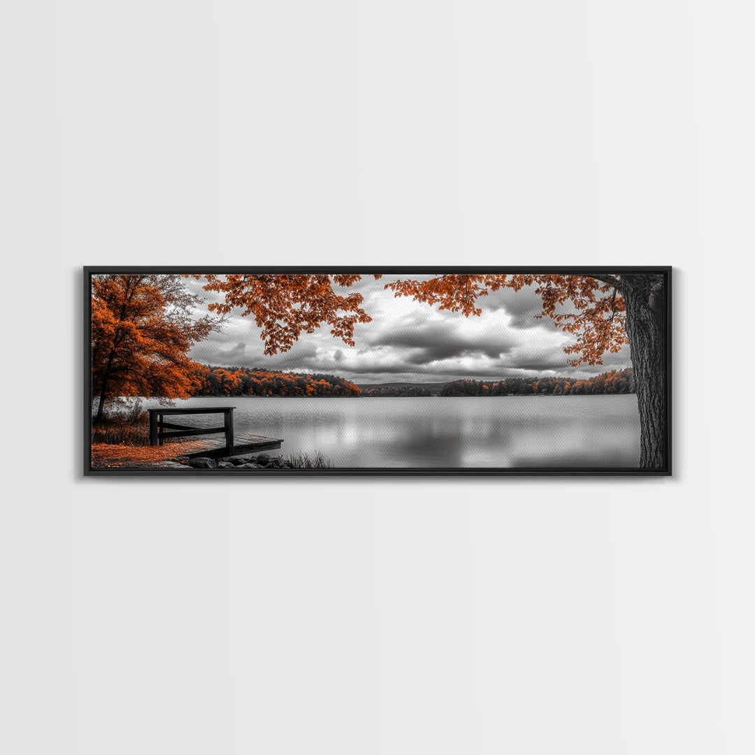 Autumn Trees, Lakeside Peace, Fall Foliage, Tranquil View, Framed Canvas Print, Fall Wall Art, Cabin Decor, Cozy Living Room Art