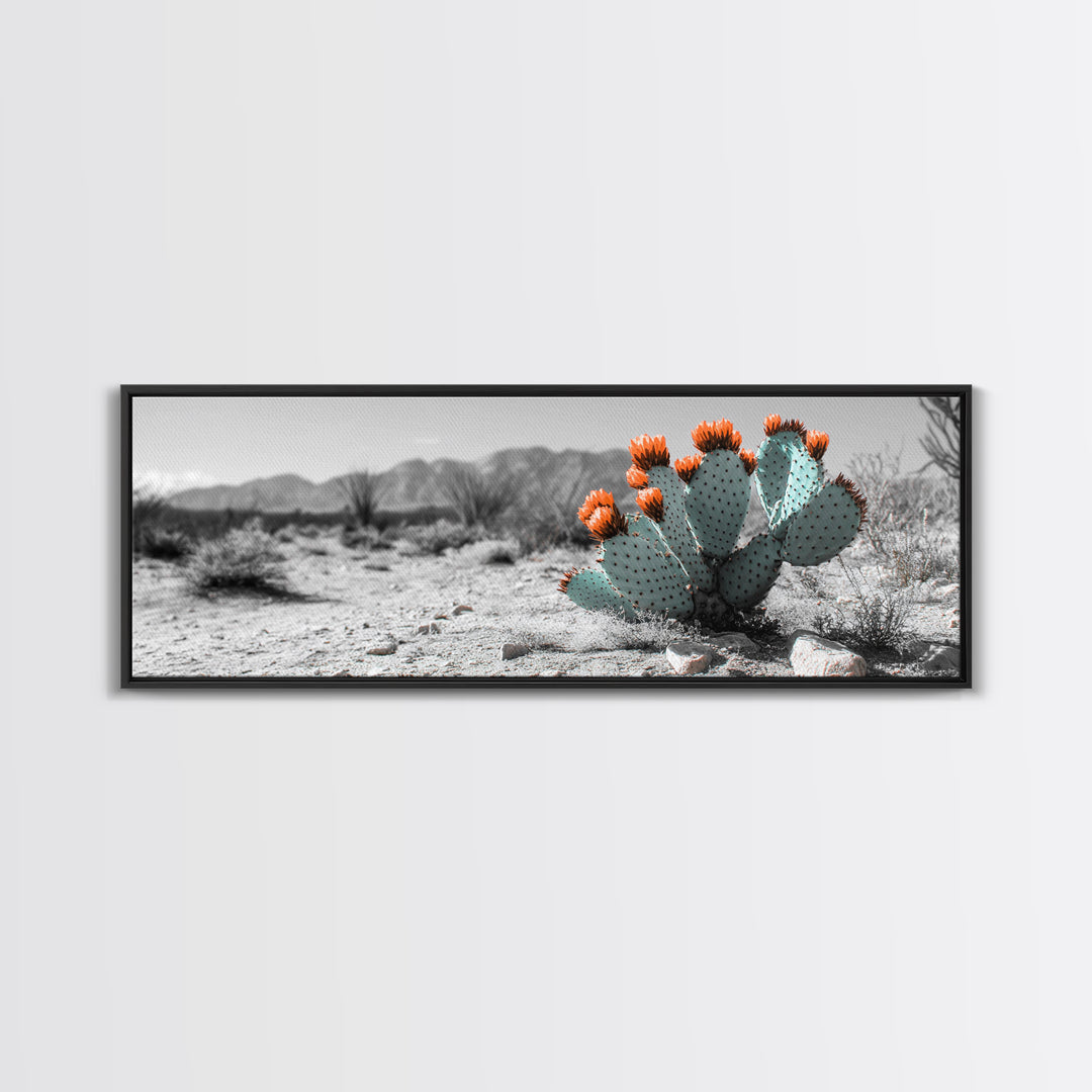 Cactus Garden, Desert Life, Orange Bloom, Nature Vibes, Framed Canvas Print, Rustic Wall Art, Boho Decor, Office Botanical Accent