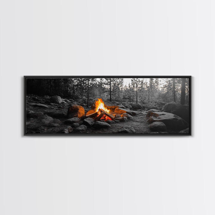 Campfire Heat, Forest Light, Autumn Fire, Nature Glow, Canvas Print, Rustic Wall Art, Cabin Living Decor, Outdoor Adventure Style