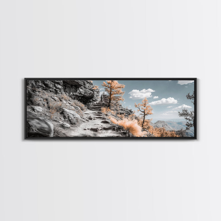 Canyon Hike, Autumn Pathway, Orange Foliage, Rocky Trail, Framed Canvas Print, Nature Adventure Wall Art, Boho Fall Home Decor