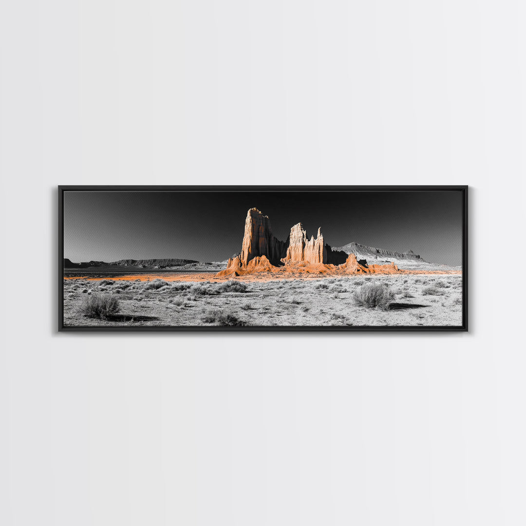 Desert Monolith Landscape, Orange Canyon Art, Southwest Nature Wall Decor, Framed Canvas Print, Rustic Home Art, Minimalist Earth Tones