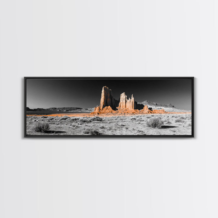 Desert Monolith Landscape, Orange Canyon Art, Southwest Nature Wall Decor, Framed Canvas Print, Rustic Home Art, Minimalist Earth Tones