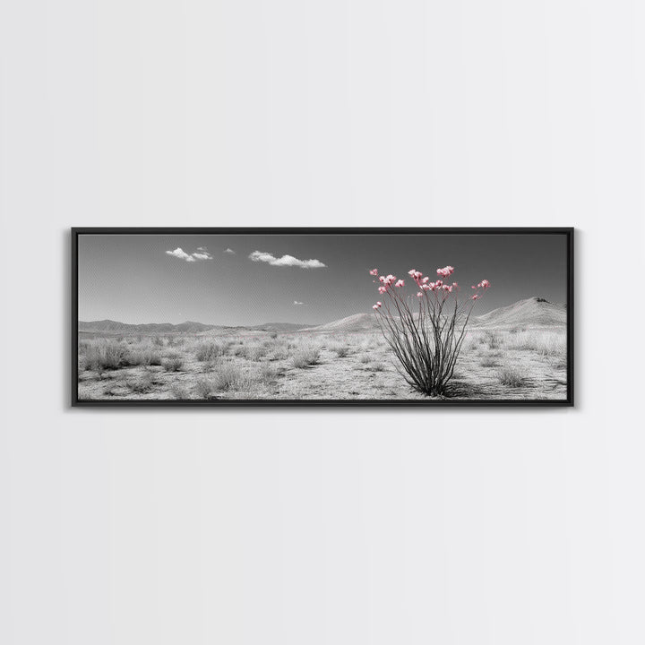 Desert Bloom Flowers, Pink Wildflower Landscape, Nature Wall Art, Framed Canvas Print, Boho Decor, Feminine Desert Bedroom Aesthetic