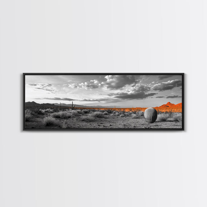 Arizona Desert Cactus, Orange Sunset Landscape, Saguaro Art, Framed Canvas Print, Western Wall Decor, Rustic Living Room Accent