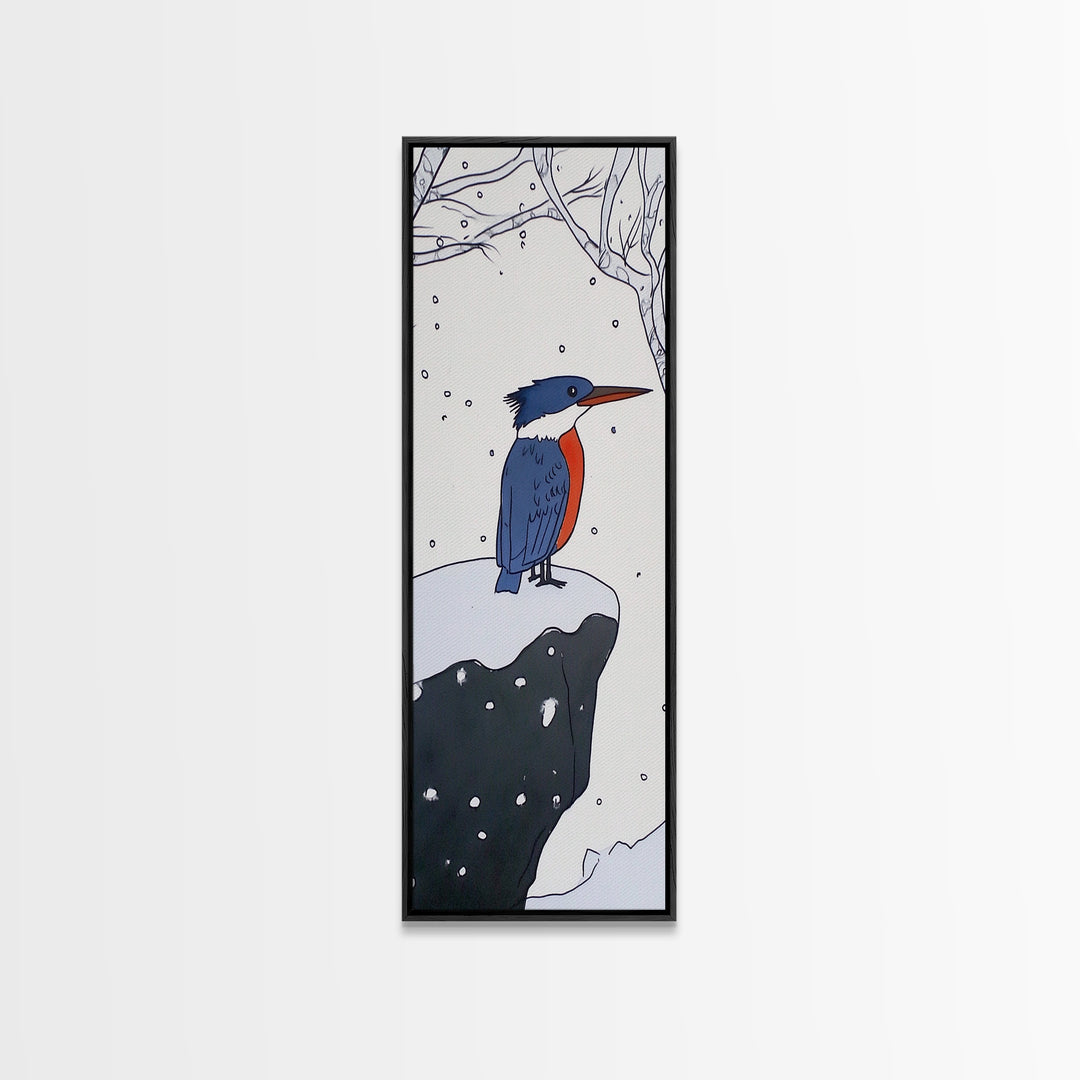 Snowy Kingfisher In Winter Forest Wall Art, Blue Orange Bird Print, Whimsical Woodland Decor, Nursery Room Gift, Kids Wall Art