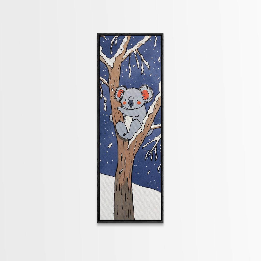 Cute Koala In Snowy Tree Canvas Print, Whimsical Animal Wall Art, Kids Room Decor, Nursery Wildlife Gift, Woodland Baby Decor