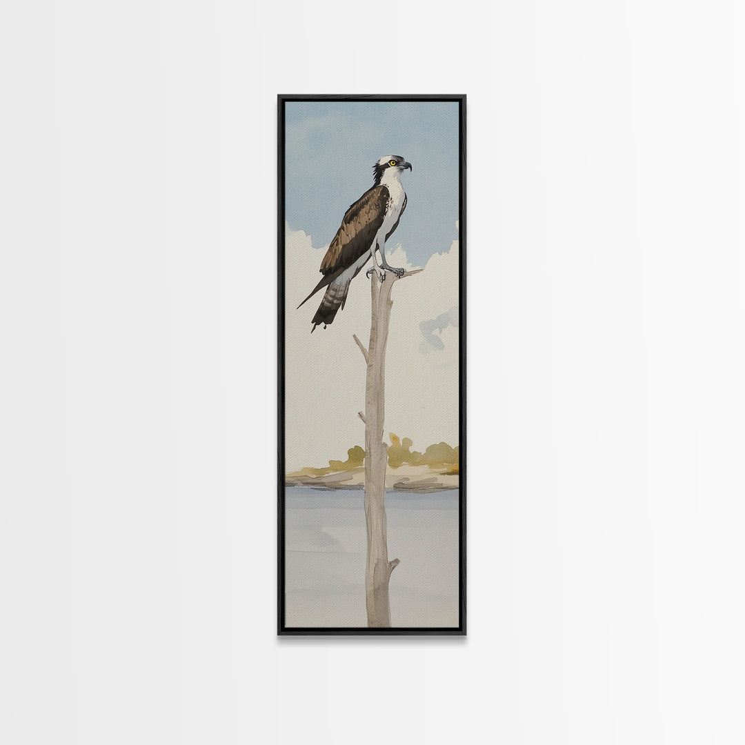 Osprey On Bare Tree Wall Art, Serene Lake Landscape Print, Coastal Wildlife Decor, Rustic Nature Art, Gift For Bird Lover