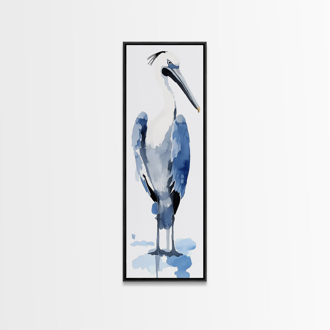 Blue Heron Watercolor Wall Art, Coastal Bird Print, Nautical Bathroom Decor, Ocean Wildlife Art, Elegant Lake House Gift