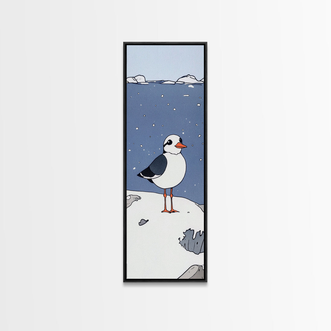 Whimsical Puffin Snow Scene Wall Art, Arctic Bird Print, Coastal Nursery Decor, Cute Animal Art, Winter Wildlife Gift, Kids Room Decor