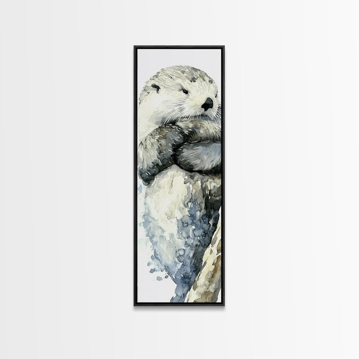 Cute Sea Otter Portrait Canvas Print, Coastal Animal Wall Art, Ocean Nursery Decor, Bathroom Wall Decor, Gift For Otter Lover