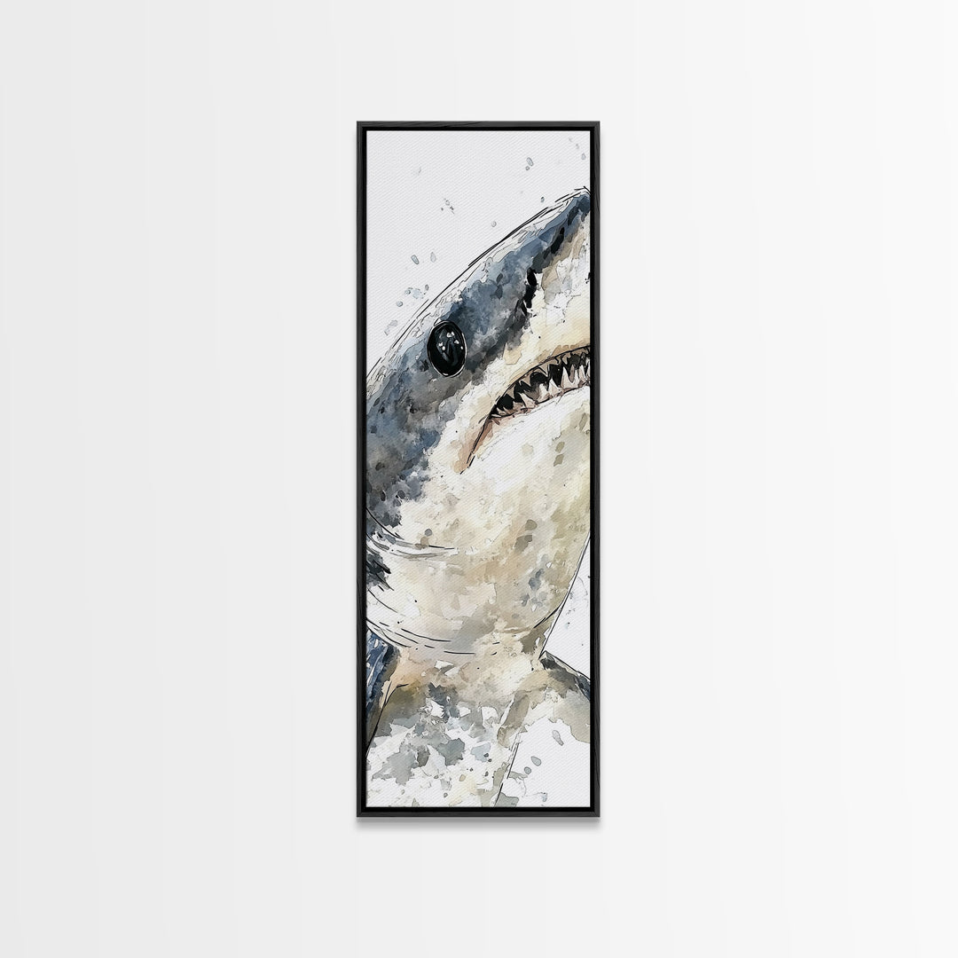 Great White Shark Canvas Print, Dramatic Ocean Animal Wall Art, Nautical Bathroom Decor, Coastal Sea Life Gift For Shark Lover