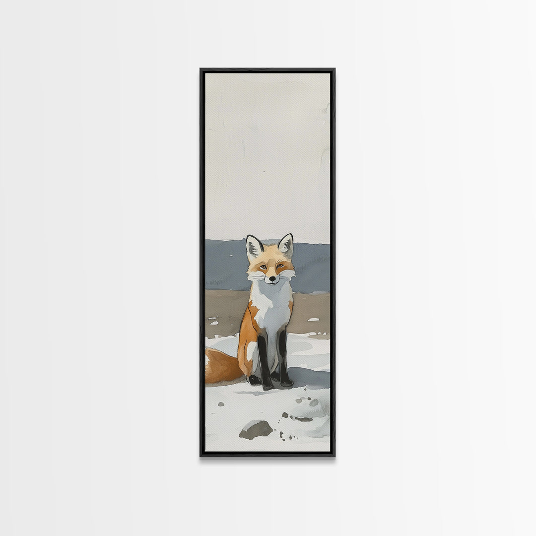Minimal Fox In Snow Wall Art, Modern Wildlife Canvas Print, Scandinavian Animal Decor, Woodland Nursery Art, Neutral Home Decor